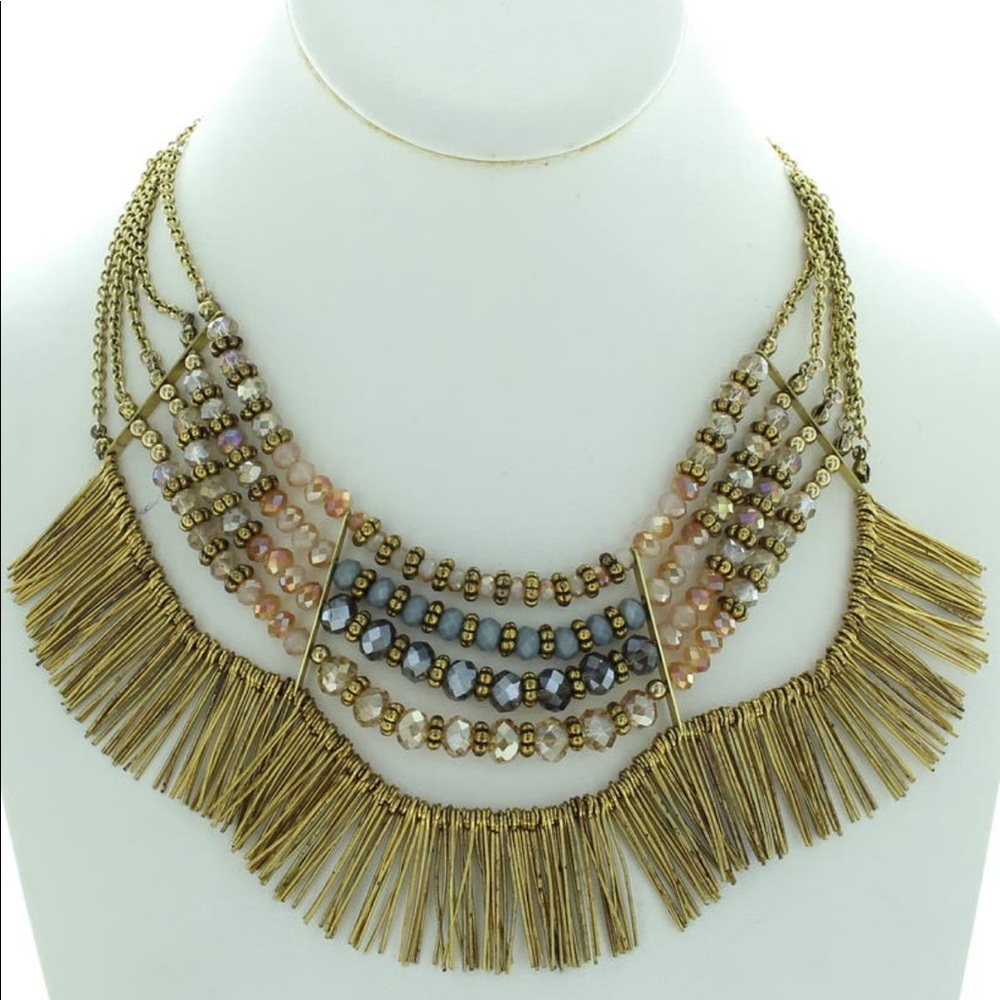 Gorgeous OLIVIA WELLES Gold Tone Feminine Edge Statement Necklace.